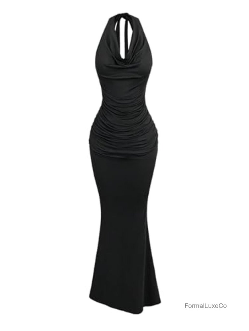 Elegant Halter Maxi Dress Cowl Neck Fishtail Backless Bodycon Party